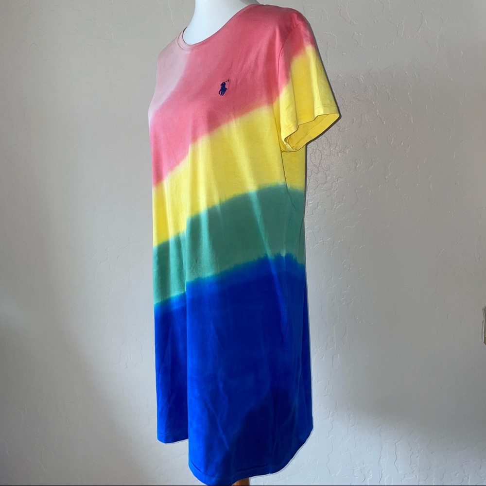 🎉HP🎉New! Polo Ralph Lauren Cotton Tie Dye Rainbow Ombre TShirt Dress Womens XL - Picture 5 of 14